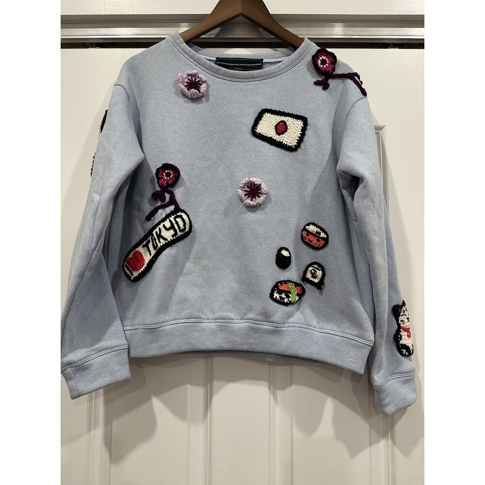 Michaela Buerger Paris Womens S Blue Fleece Sweatshirt Patches Tokyo Japan